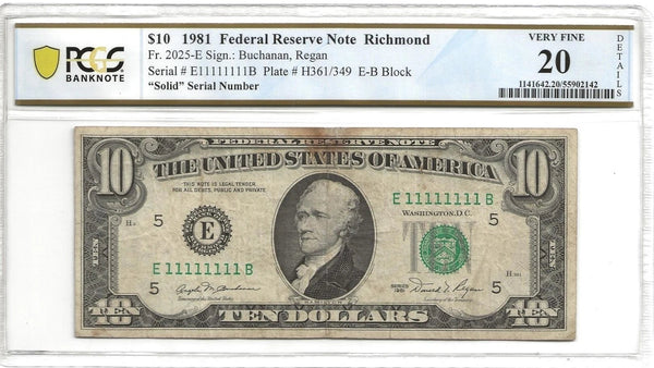 $10 Solid Serial Federal Reserve Note