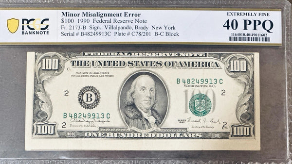 1990 $100 Misalignment Error Note